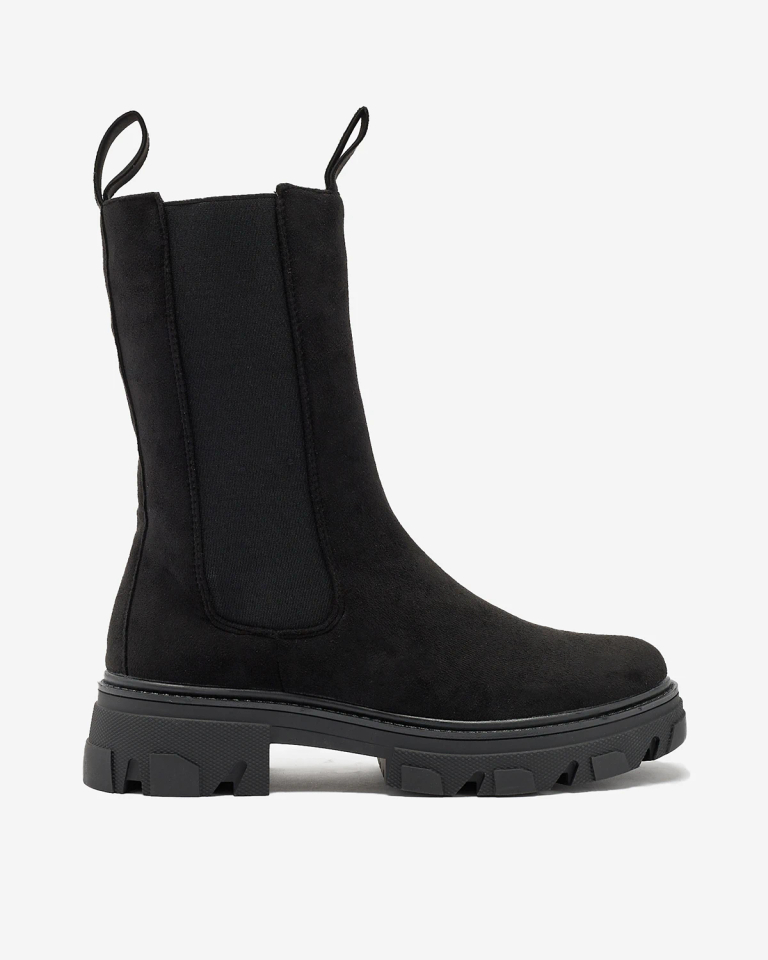 Royalfashion Schwarze hohe Damenstiefel mit flachem Absatz Sevetta