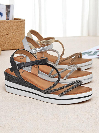 Royalfashion Damen-Keilabsatz-Sandalen mit Strass Ballosa