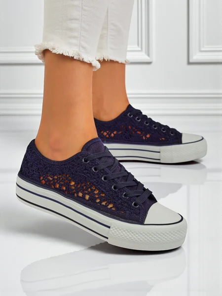 Damen-Sneaker Aureliana Marineblau aus Ajourstoff mit flacher Sohle