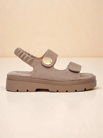 Beige Damen Plateausandalen Royalfashion Callista aus Wildleder