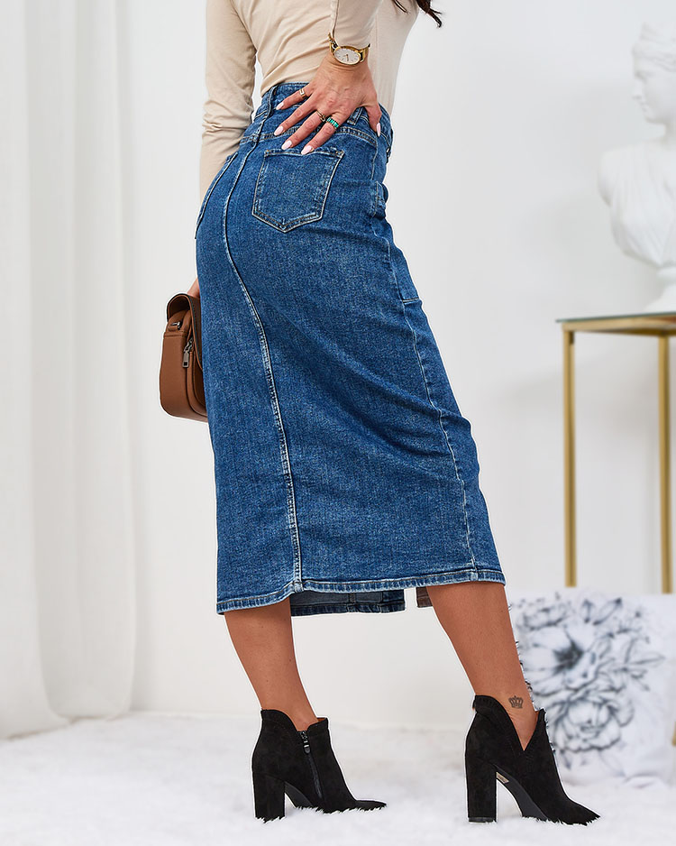 Royalfashion Blauer Denim Damenrock mit Knöpfen