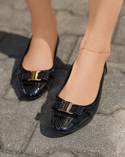 Schwarze durchbrochene Ballerinas für Damen mit Schleife Rumac - Schuhe