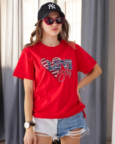 Royalfashion Damen Baumwoll-T-Shirt LOVE mit Strassteinen