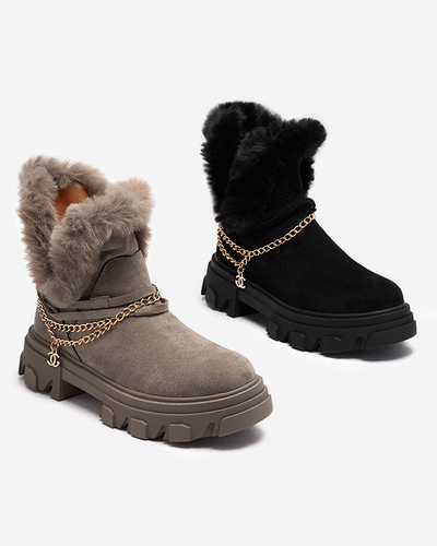 Schwarze Damenstiefel aus Öko-Wildleder mit Kette Videric - Footwear