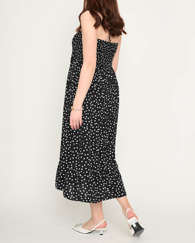Schwarzes, gepunktetes Midikleid für Damen - Kleidung