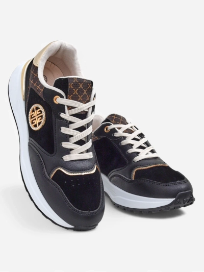 Damen Sneakers Polidora Nero Öko-Leder Schwarz Gold Frühling
