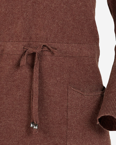 Dunkelbrauner Tunika-Pullover für Damen mit Kapuze - Kleidung