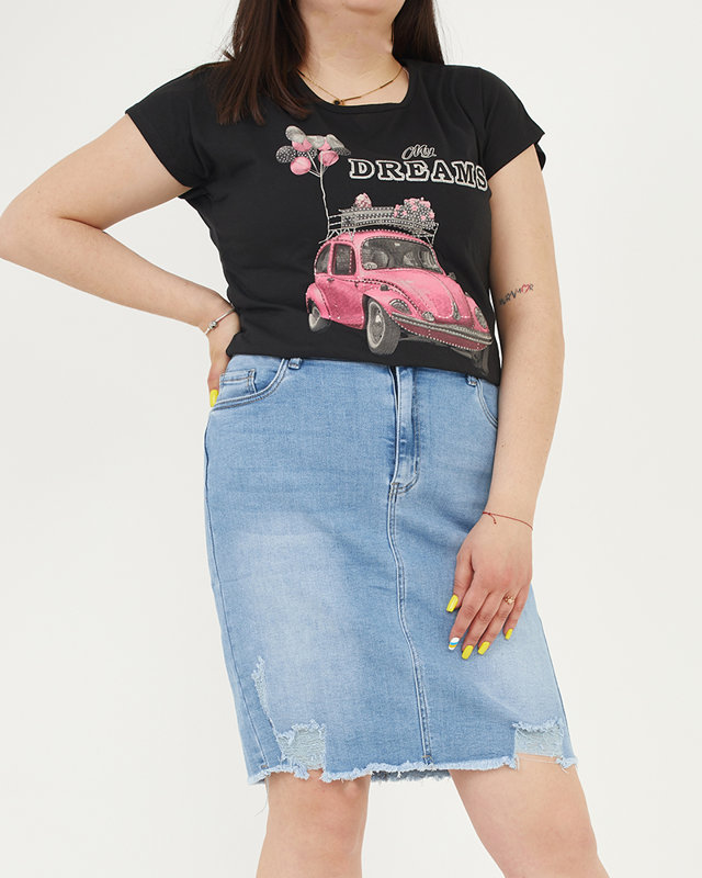 Schwarzes Damen-T-Shirt mit Aufdruck MY DREAMS PLUS SIZE - Bekleidung