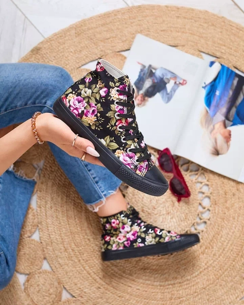 Royalfashion Women's High Black Floral Sneakers Soxic