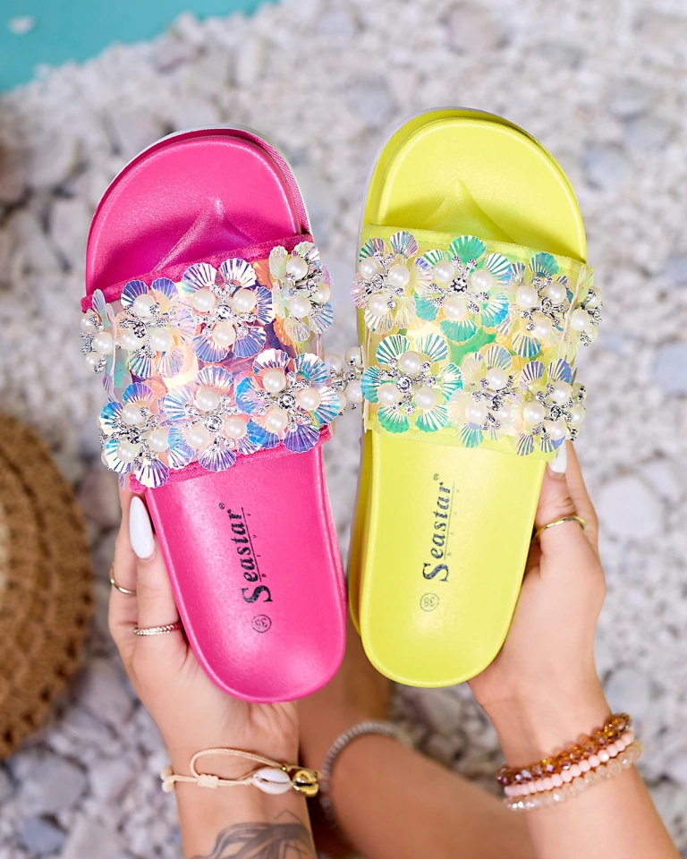 Fuchsiafarbene Plateausandalen für Damen mit Maurelle-Verzierungen - Schuhe