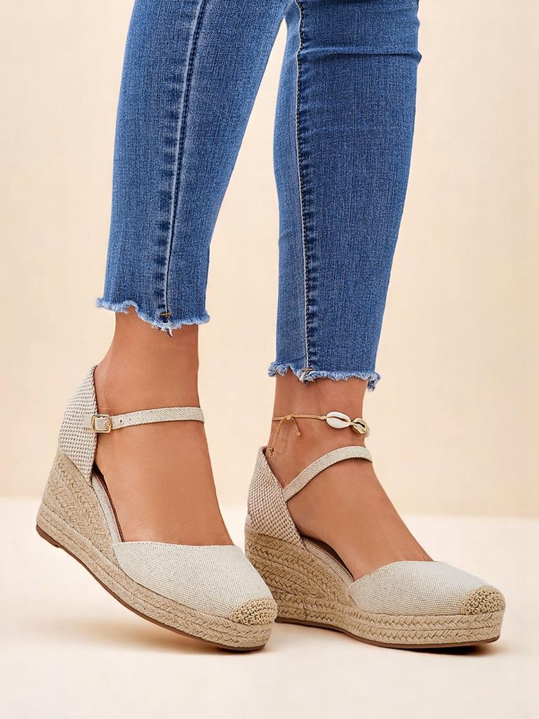 Damen Keilsandaletten Callista Royalfashion beige Öko-Leder