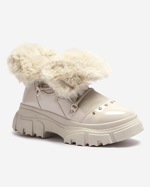 Бежеві жіночі снігоступи на шнурівці Fentes- Взуття