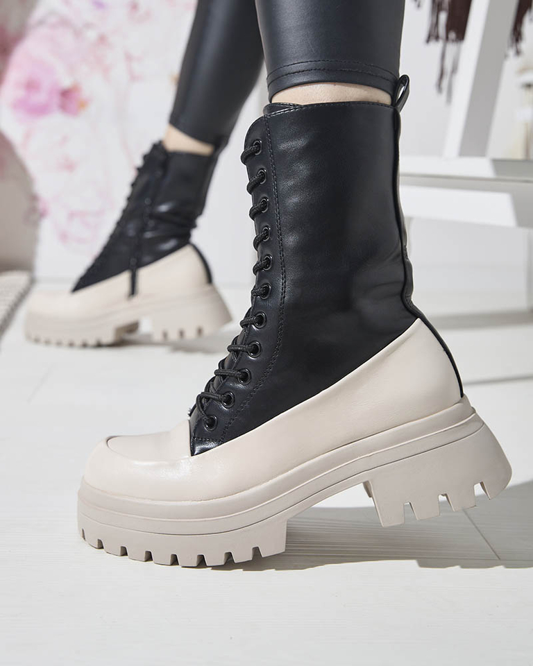 Schwarz-beige Damenstiefel Susker - Footwear