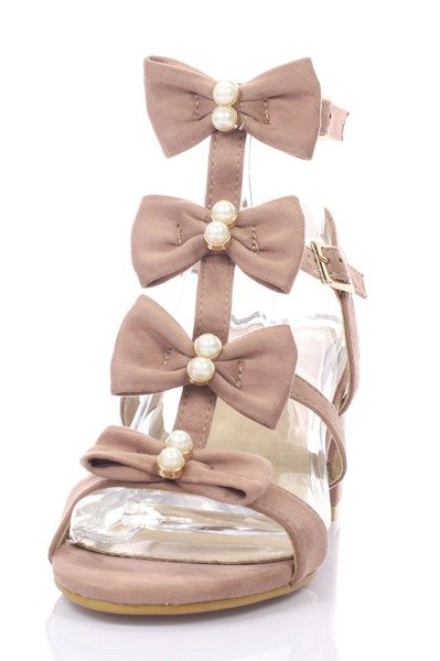 Różowe sandałki na słupku - Obuwie