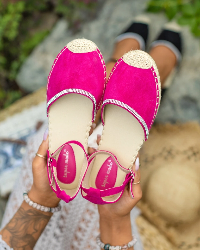 Royalfashion Damen-Espadrilles mit Zirkonen in Rosa Rieta