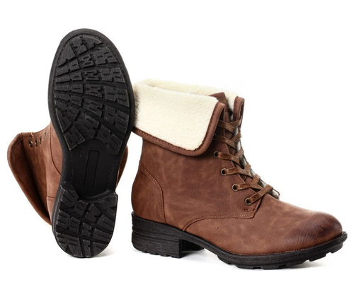 Brązowe workery z kożuszkiem - Obuwie