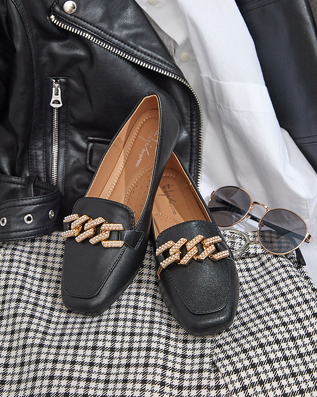 Schwarze Damen-Slipper mit Perlenverzierung Krelizo - Schuhe