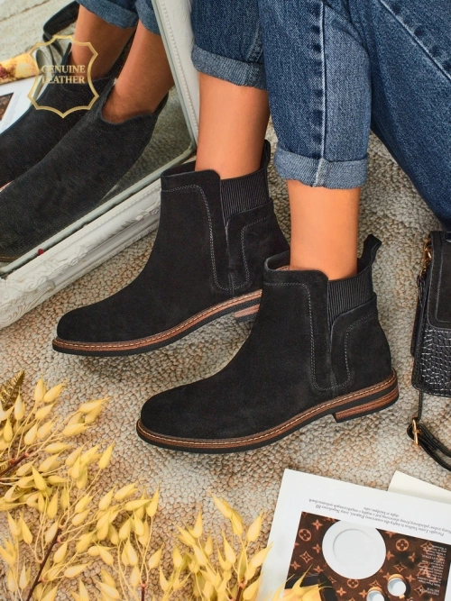 Чорні Ботильйони Ariston Шкіряні з Suede