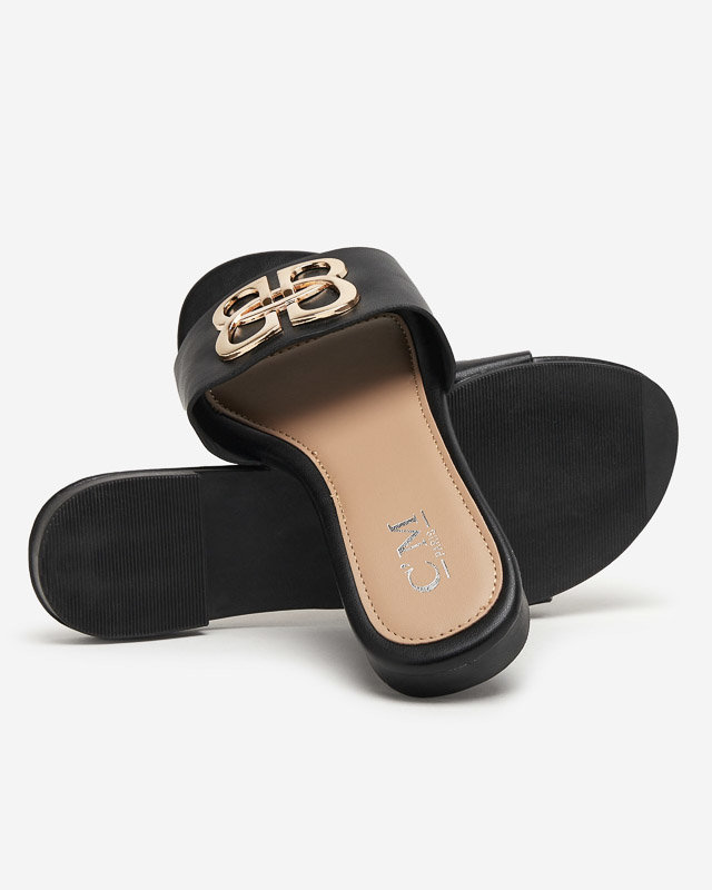 Schwarze Damenhausschuhe mit Lenera-Verzierung - Schuhe