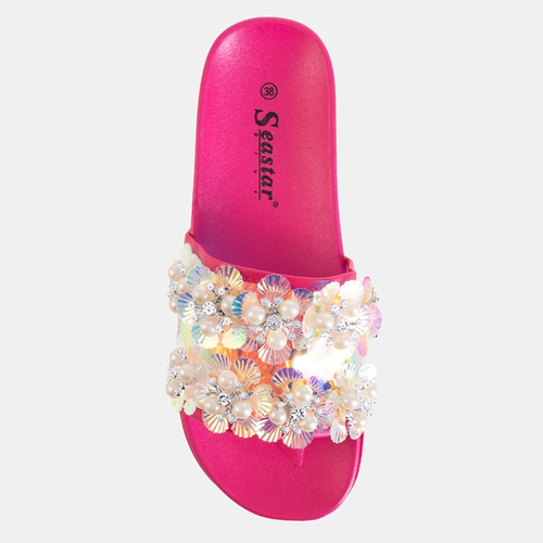 Жіночі шльопанці кольору фуксія на платформі з оздобленням Maurelle