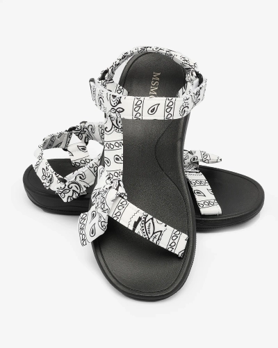 Royalfashion Weiße und schwarze Damensandalen mit Schleife Oyall