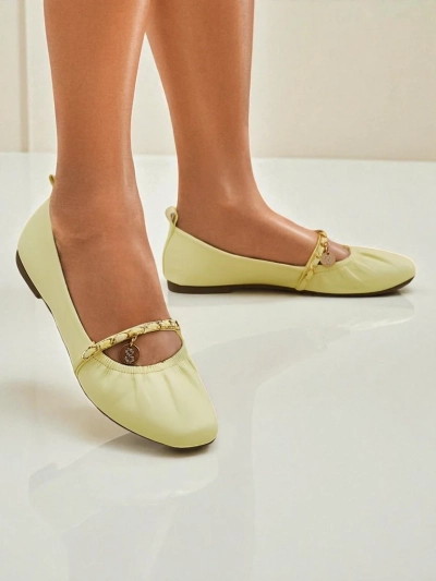Damen Ballerinas AURELIA Gialla mit Kette in Gelb, Öko-Leder