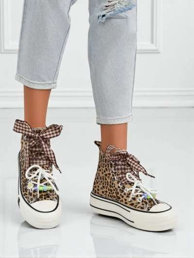 Damen Leonora Leo braune Plateau-Sneakers – italienischer Stil, Stoff