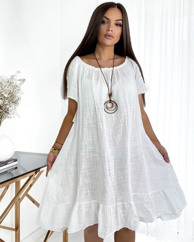 Royalfashion Біла жіноча коротка сукня з намистом