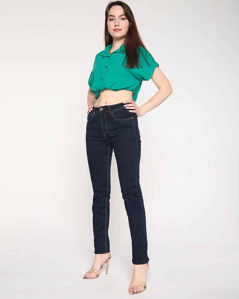 Marineblaue, gerade Damenjeans in PLUS SIZE - Kleidung