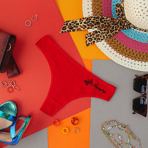 Класичні бавовняні жіночі стринги червоного кольору - Нижня білизна