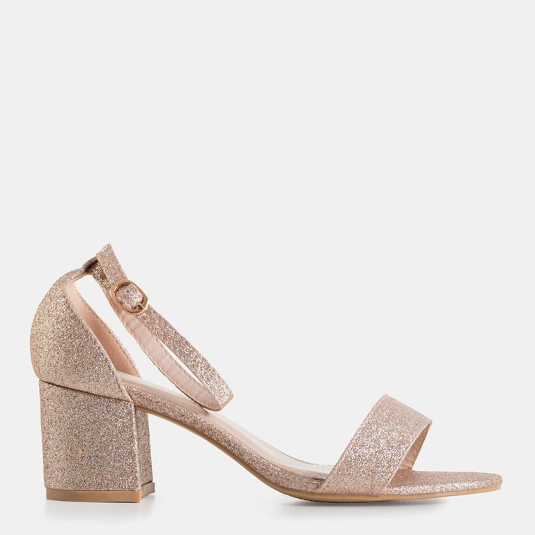 Rosa - Gold Damen Brokatsandalen auf niedrigem Pfosten Brossina - Schuhe