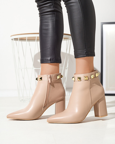 Beige Damenstiefel mit Nieten verziert Sertika - Footwear