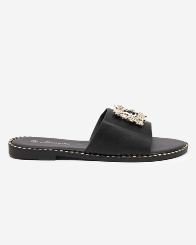 OUTLET Schwarze elegante Damenhausschuhe mit goldener Verzierung Meriso - Footwear