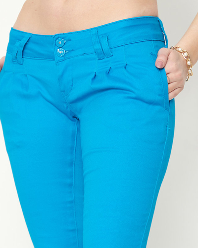 Blaue Damenhose aus Stoff mit niedriger Taille - Kleidung