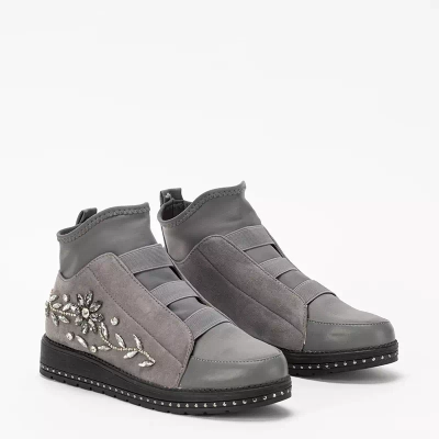 OUTLET Graue Damen-Slipper mit Kristallen Ingala- Footwear