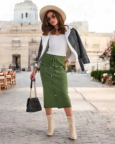 Royalfashion Damen Midirock mit Zierknöpfen