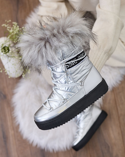 Royalfashion Silberne Schlupfstiefel a'la Schneestiefel für Frauen Efilayla