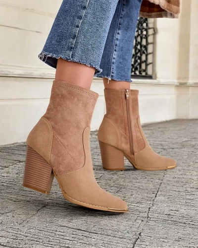 Royalfashion Damen-Ankle-Boots aus Eco-Wildleder auf einem Absatz Grau