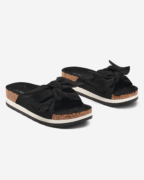 Damenhausschuhe mit Schleife in Schwarz Lunali- Footwear
