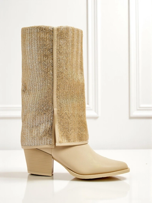 Жіночі ботильйони з екошкіри на підборах-стовпчику з декоративною халявою Virelia