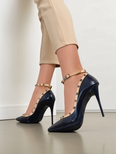 Royalfashion Patent Damen-Stilettos mit Nieten Qoscalle