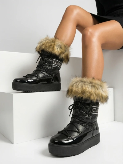 Royalfashion Schwarze Schlupfstiefel a'la Schneestiefel für Damen Gomllo