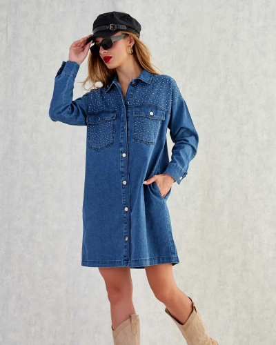Royalfashion Damen Mini a'la Denim Kleid aus Baumwolle