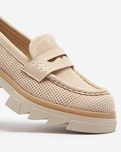 Beige durchbrochene Damenmokassins mit fester Sohle Ejina - Footwear