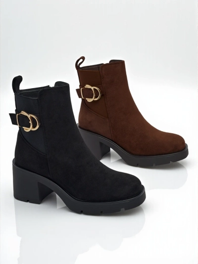 Damen Stiefeletten Solenya aus Wildlederimitat mit Blockabsatz