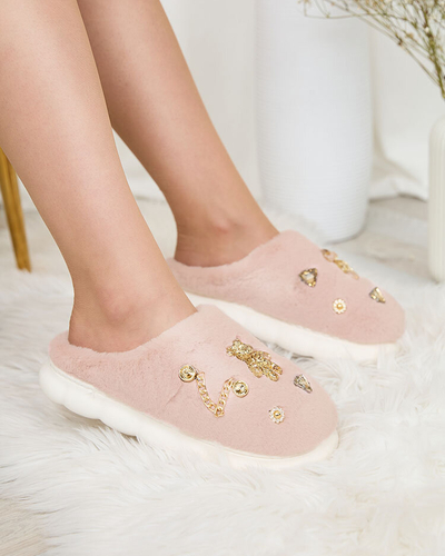 Royalfashion Rosa Damenpelzpantoffeln mit Ornamenten Erserra