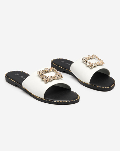 Weiße elegante Damenhausschuhe mit goldener Verzierung Meriso - Schuhe