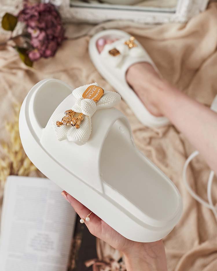 Royalfashion Damen-Gummi-Flip-Flops mit Zierschleife Apples