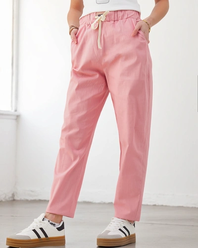 Royalfashion Baumwoll- gerade Damenhose mit einem Bindeband in der Taille