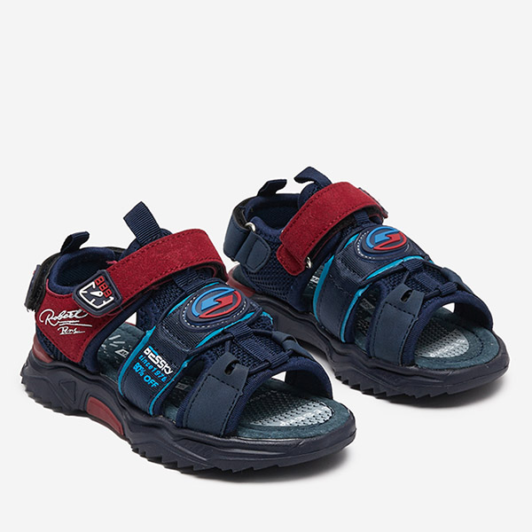 Marineblaue und weinrote Jungensandalen mit Klettverschluss Roser-Footwear